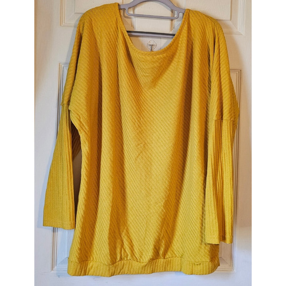 Qearal Off Shoulder Batwing Sleeve Knit Sweater Pullover Top Mustard Yellow XL - Picture 3 of 8